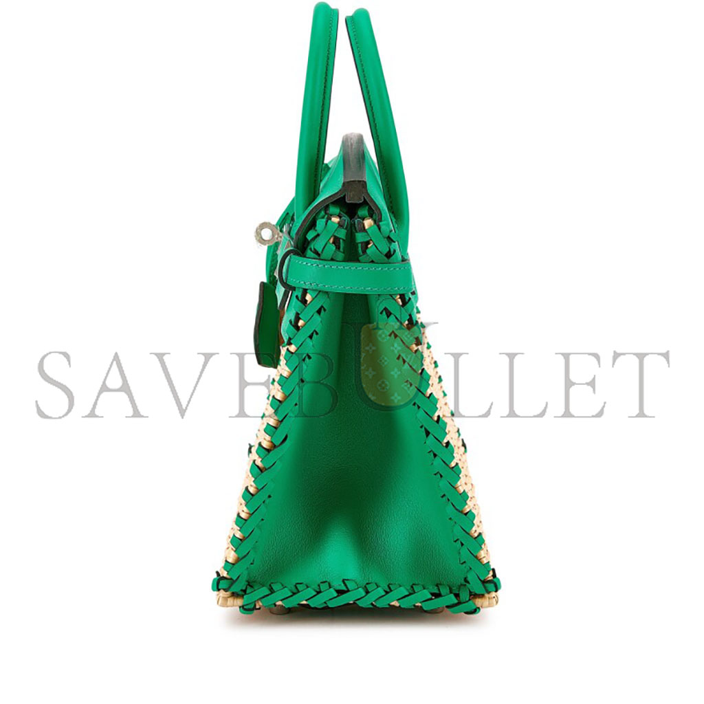 H**mes master birkin 25 picnic bag in mint green barenia leather and woven wicker h082668ck23 (25*20*13cm)